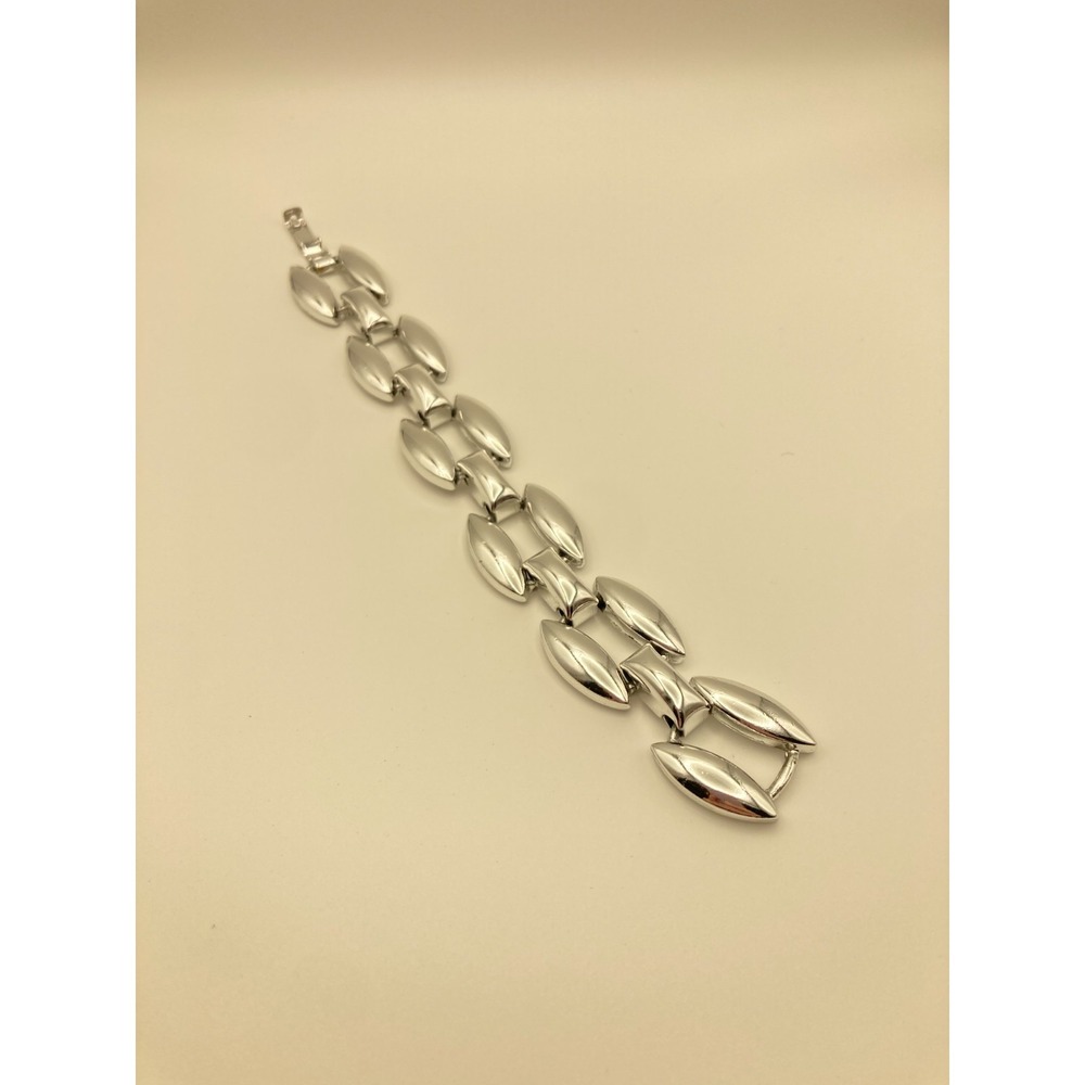 Silver Tone Marquise Link Bracelet Chunky Couture Modernist Polished‎
